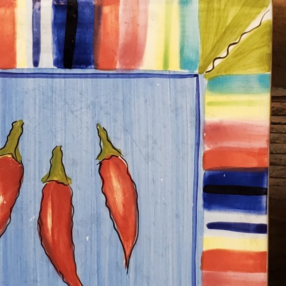 Certified International "Serape" Pattern Ceramic Tile Trivet - Chili Peppers - Picture 3 of 7